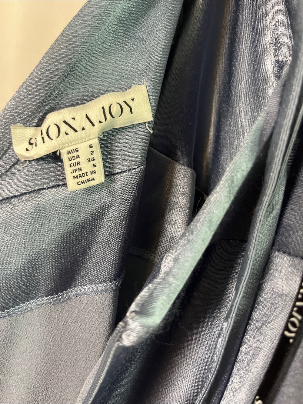 Shona joy blue la lune asymmetrical bias cowl satin midi dress US SZ 2 - Picture 9 of 10